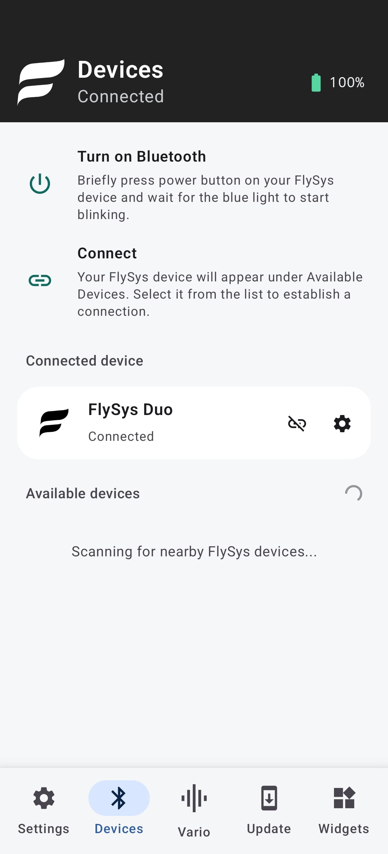FlySys Mobile Devices screen connected to a FlySys Duo